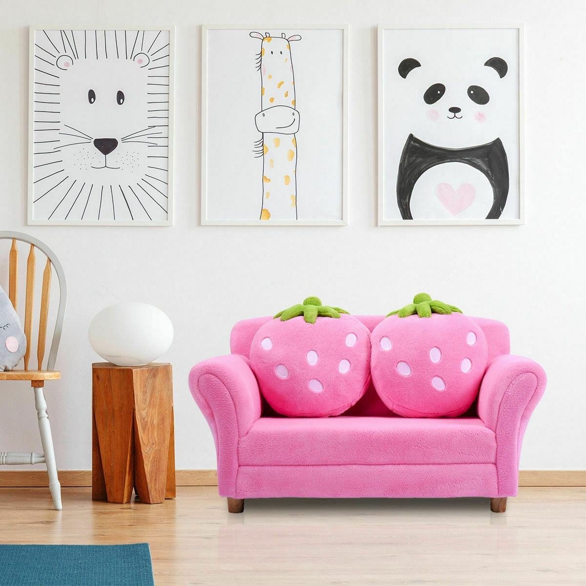 Kids Strawberry Armrest Chair Sofa with 2 Cute Pillows - Pink