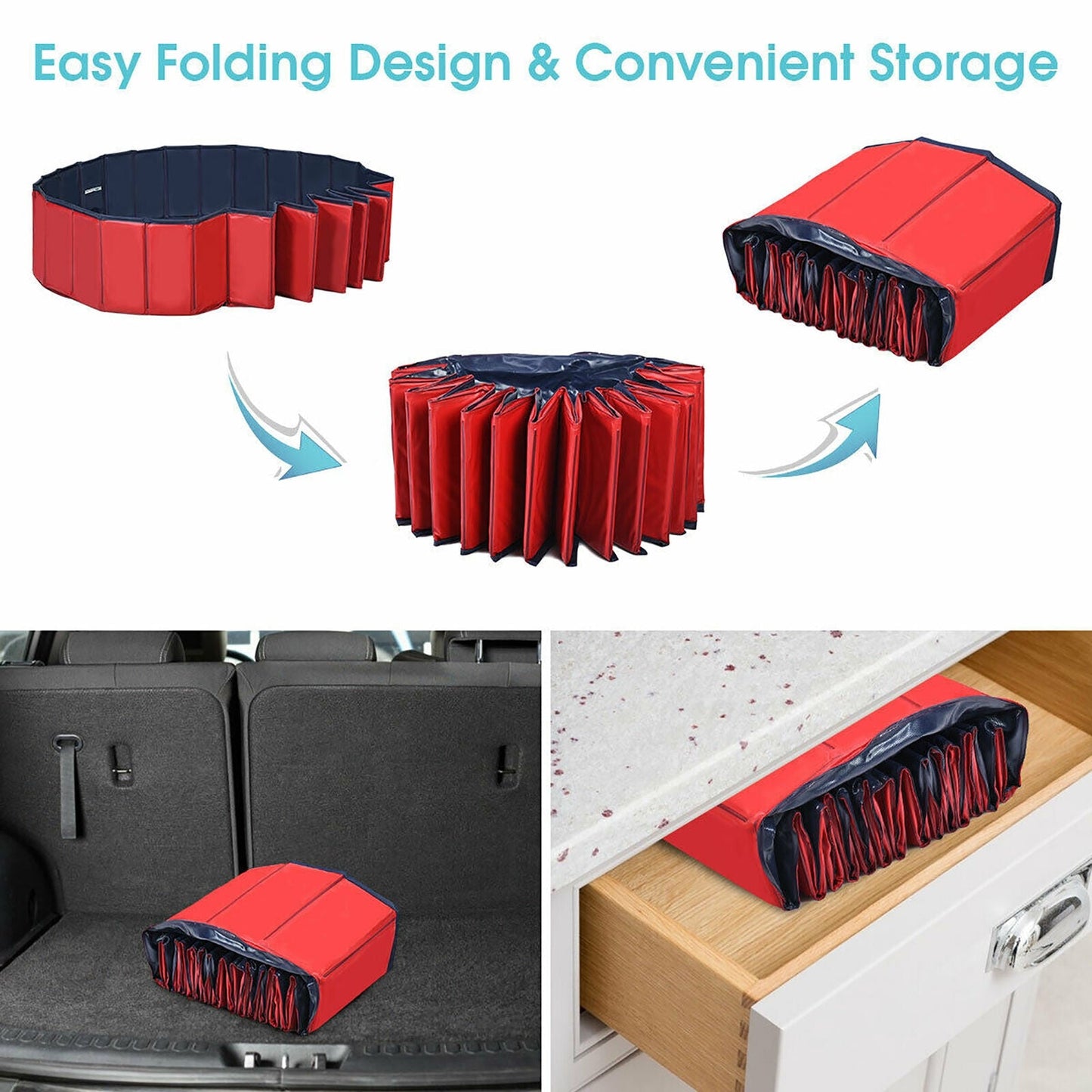 63 Inch Foldable Leakproof Pet Pool for Dogs, Cats, and Kids - Red