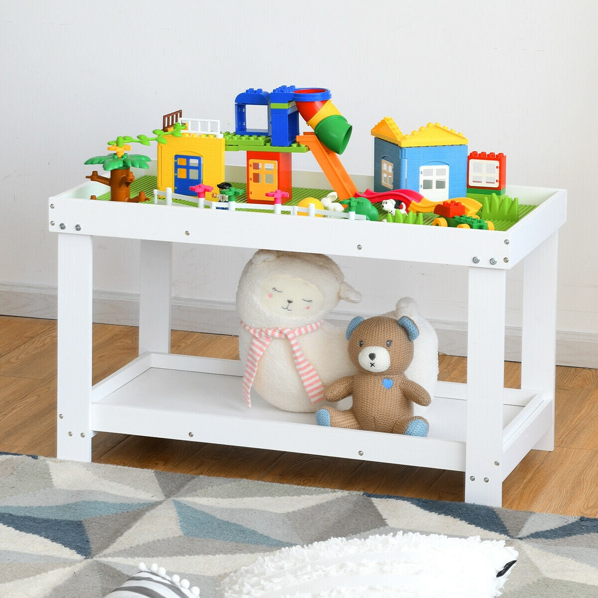 Mesa de Actividades Multifuncional de Madera Sólida para Niños - Blanca
