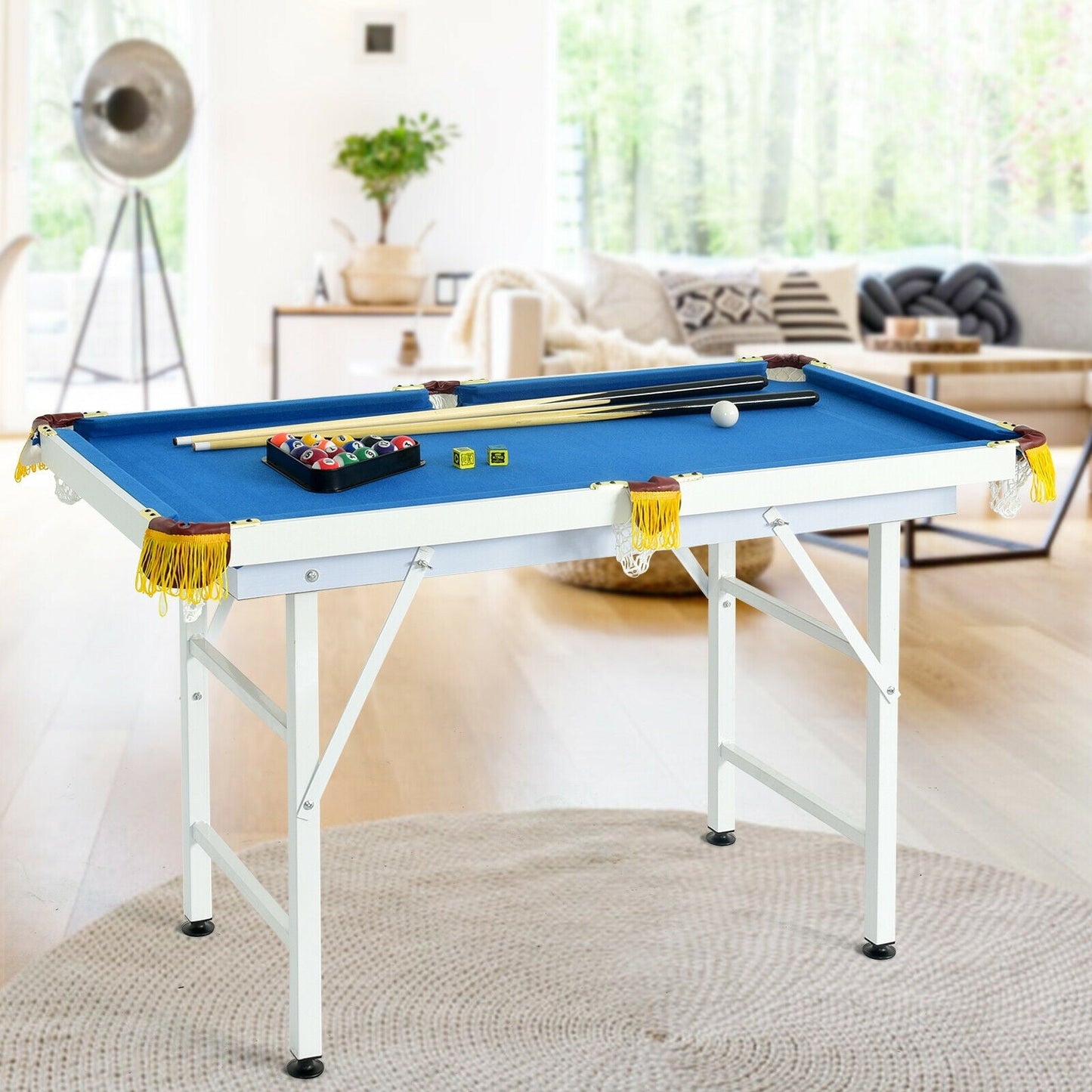 Mesa de Billar Plegable de 47 Pulgadas con Queues y Cepillo - Azul