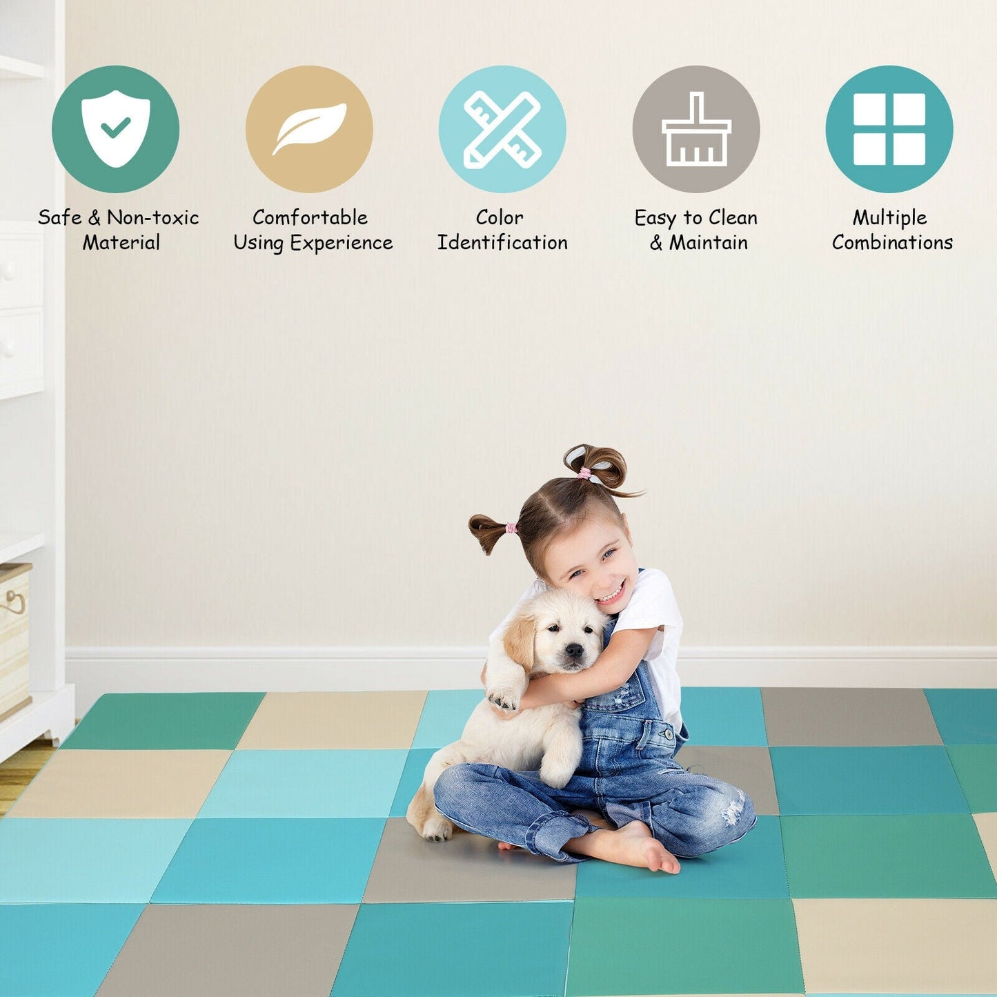 58 Inch Toddler Foam Play Mat - Light Blue