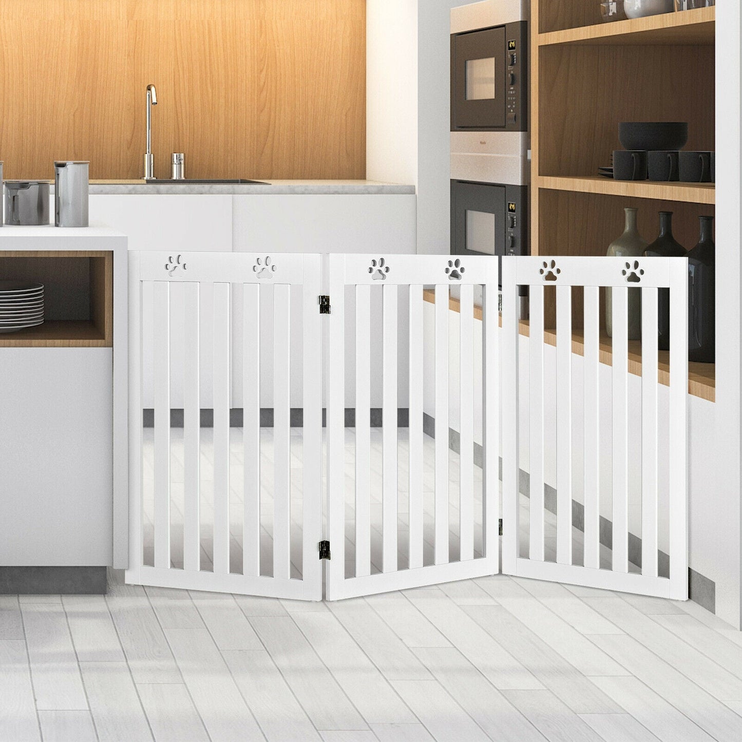 Puerta para mascotas de madera plegable independiente de 36 pulgadas - Blanca