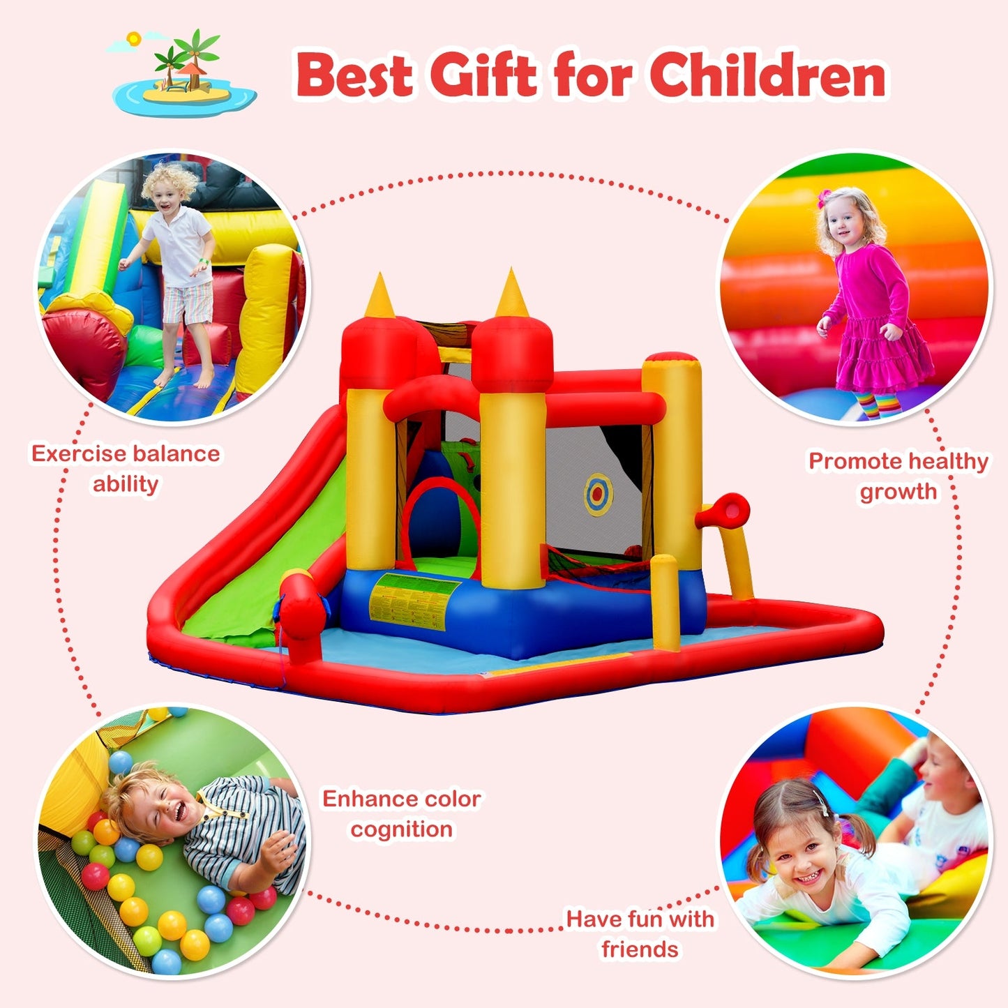Gbruno Inflatable Water Slide Bounce House with Blower