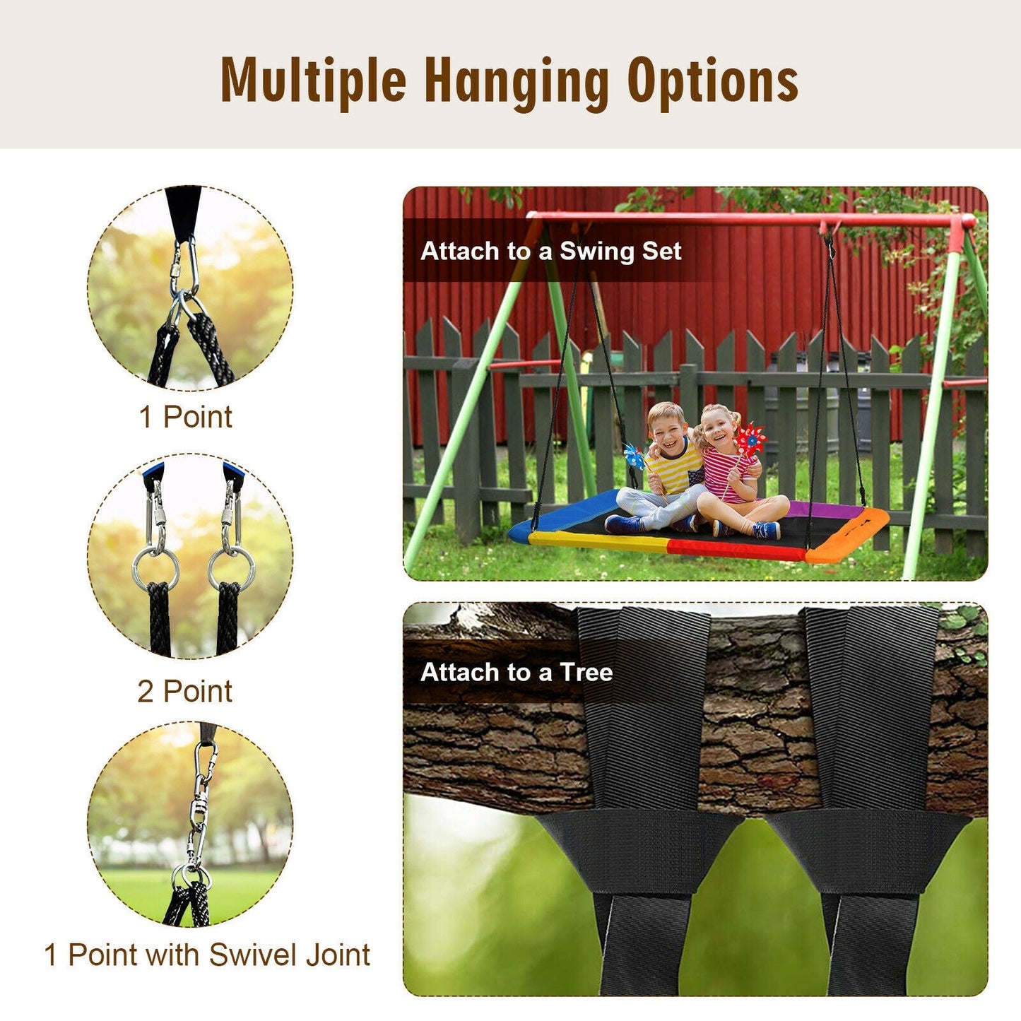 60-Inch Multicolor Platform Tree Swing with Hanging Straps