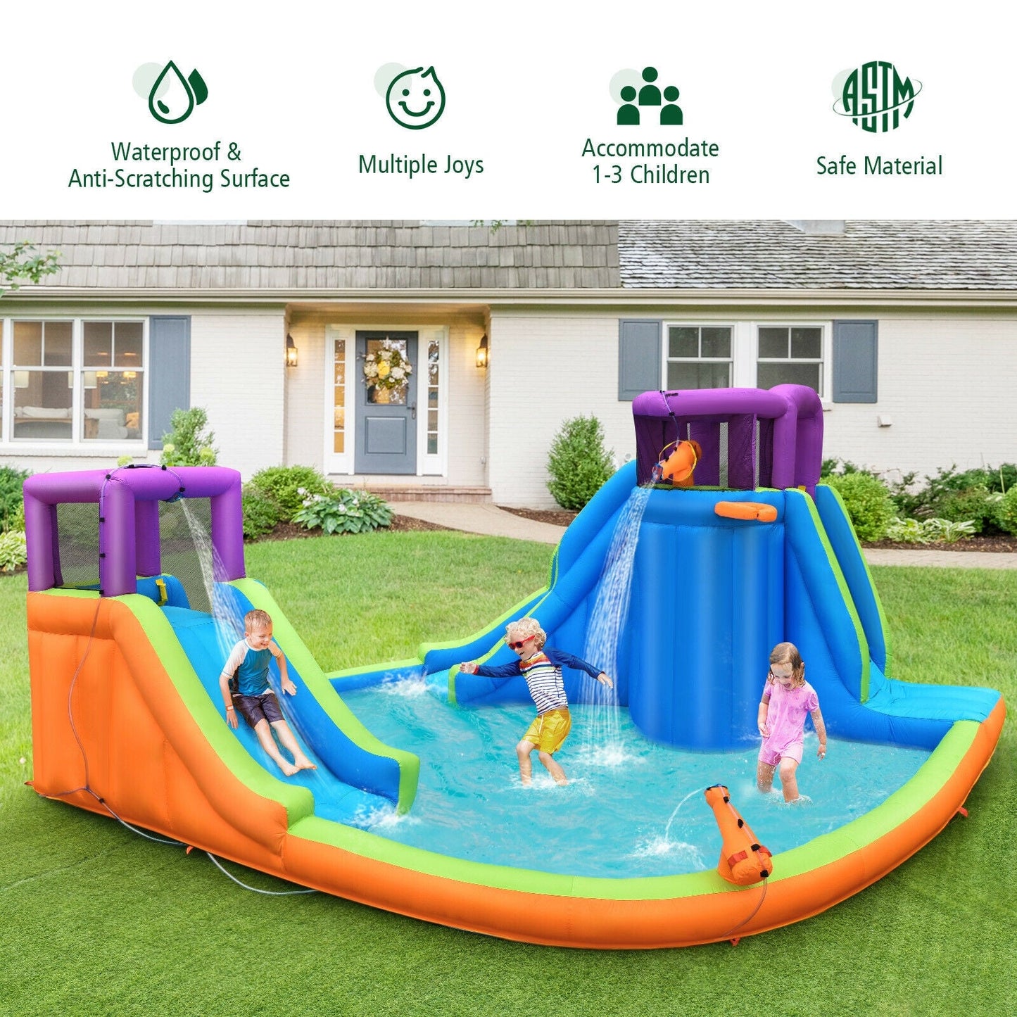Château Gonflable à Double Toboggan Aquatique 6-en-1
