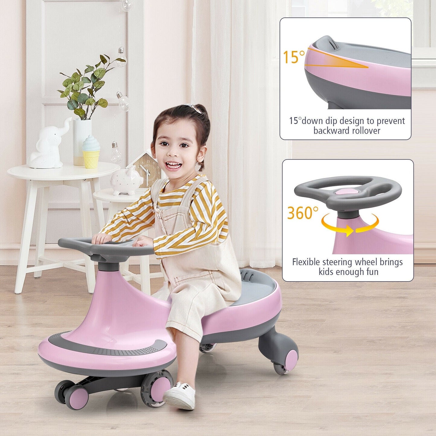 Jouet à bascule Wiggle Car avec roues clignotantes - Rose