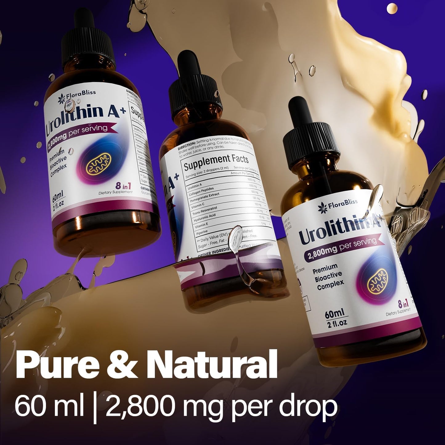 Premium Urolithin A Liquid Drops with Trans-Resveratrol & Collagen