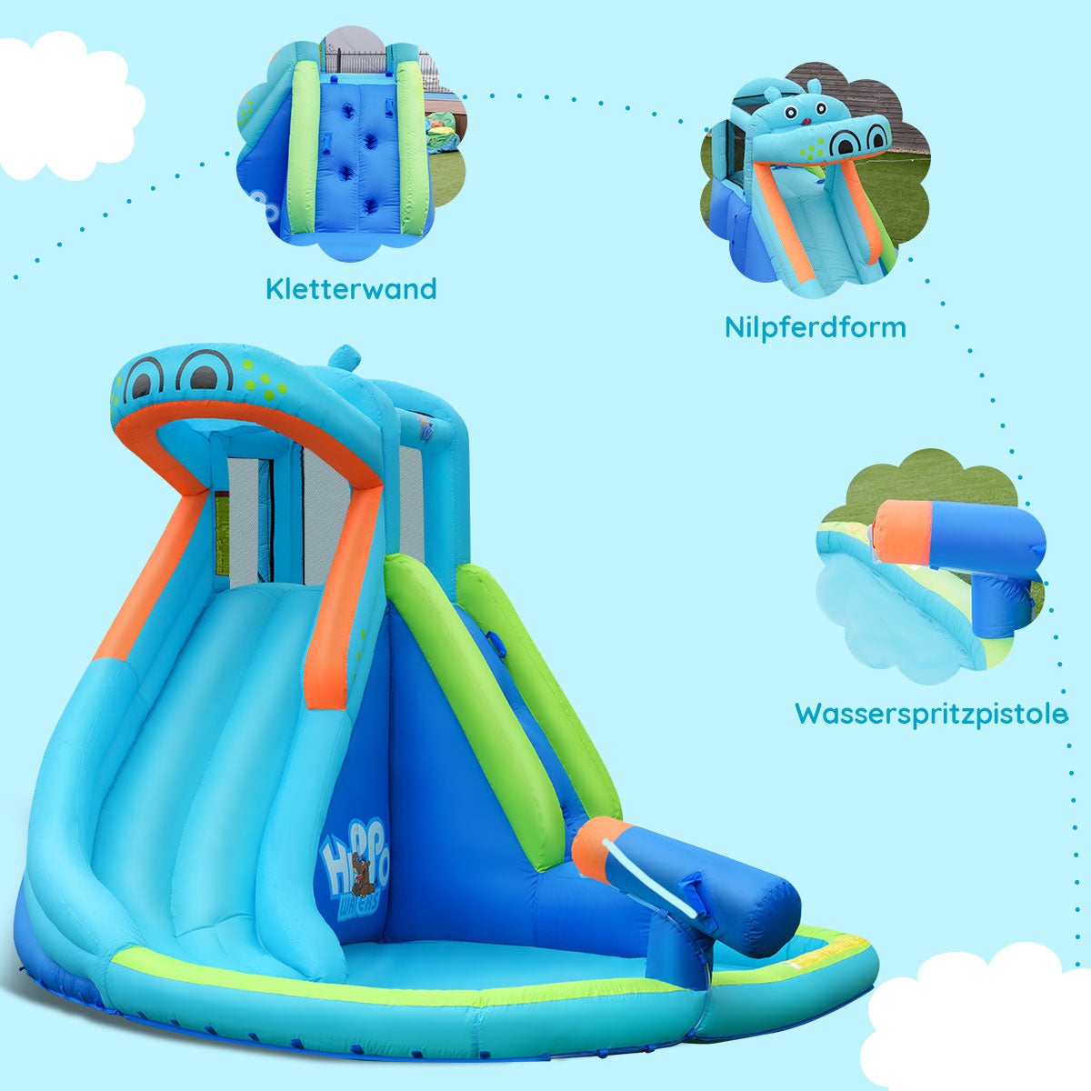 Inflatable Water Pool with Splash and Slide