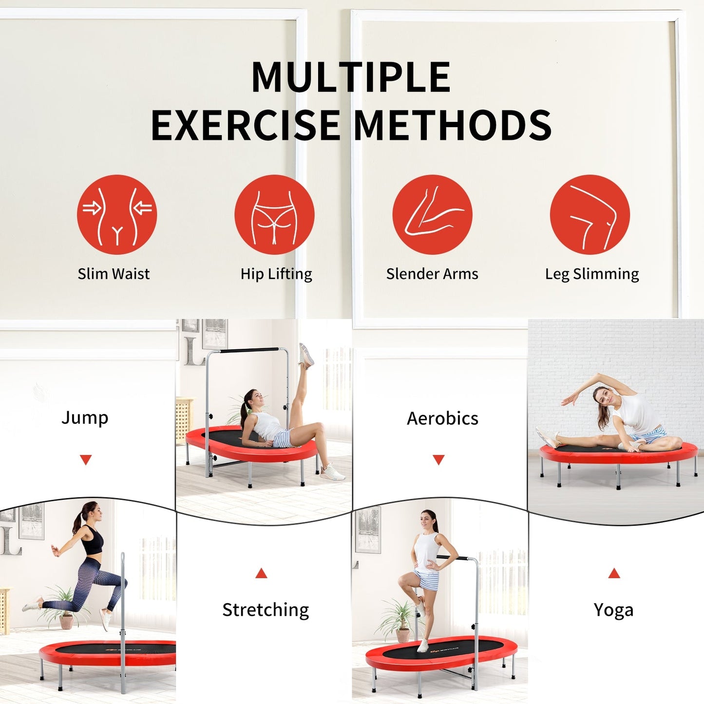Trampolín Rebotador de Fitness Mini Plegable para 2 Personas - Rojo