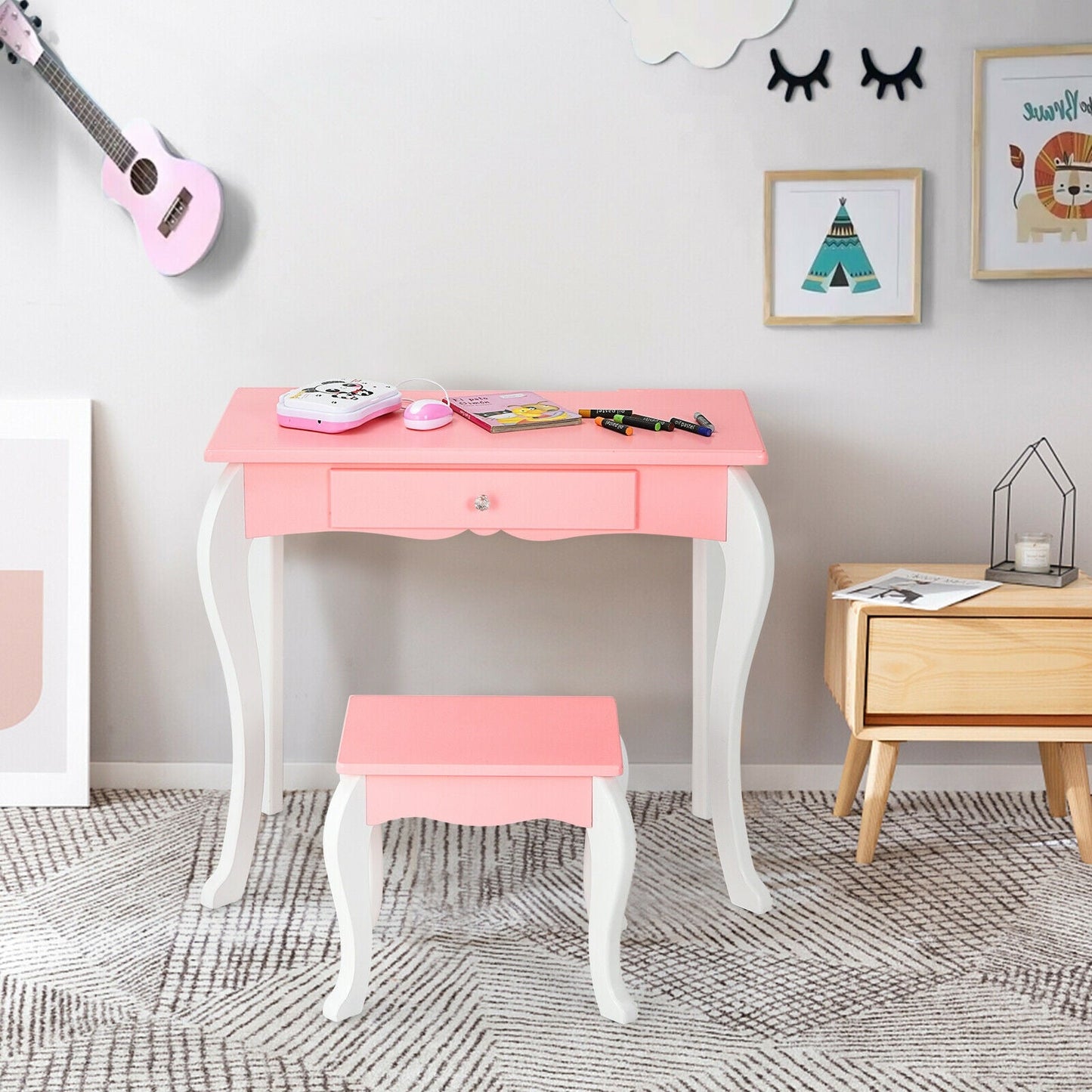 Ensemble de Table de Maquillage pour Enfants Princesse - Rose