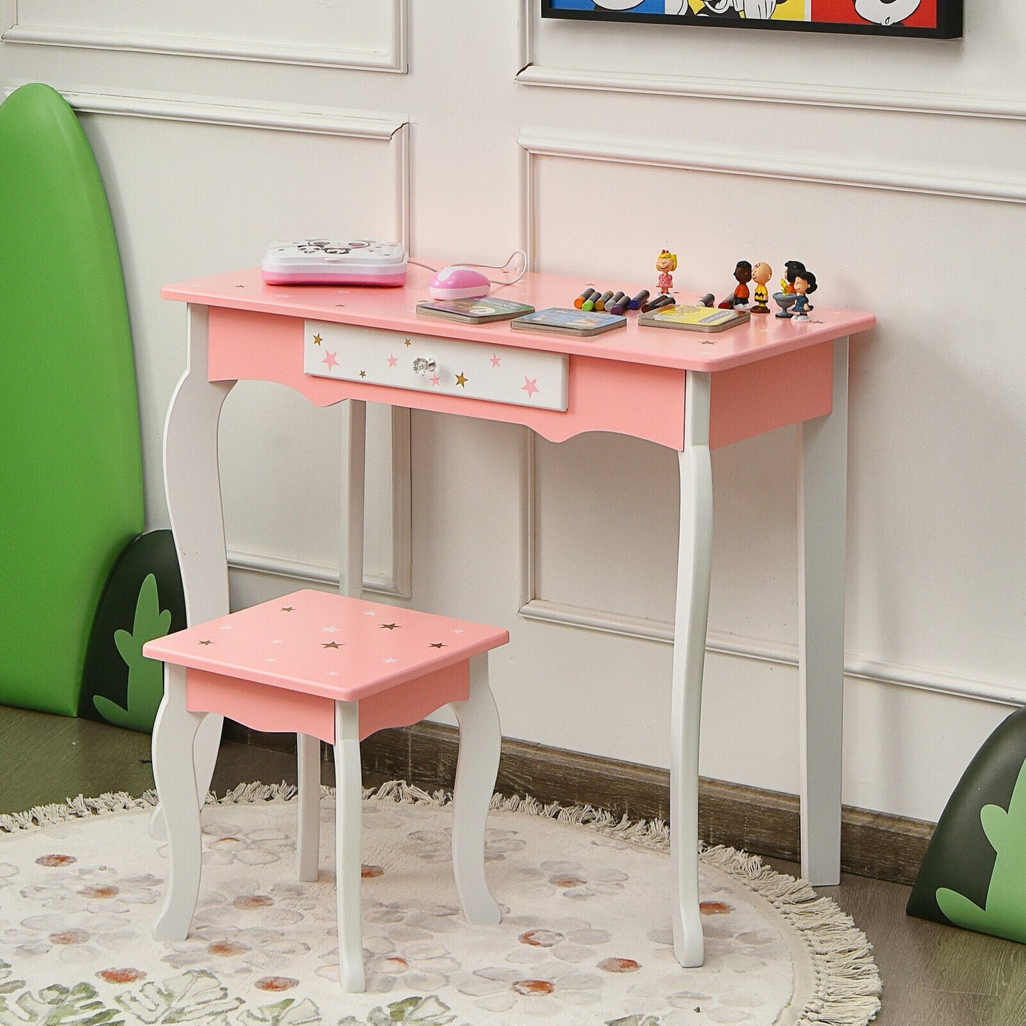 Kids Princess Vanity Table and Stool Set - Pink