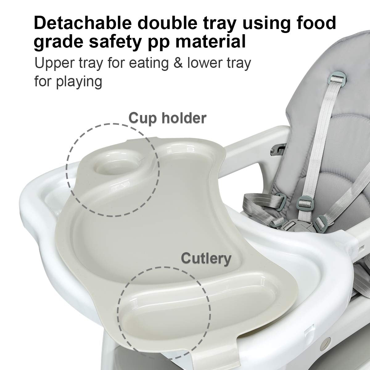 3-in-1 Convertible Baby High Chair with Lockable Wheels - Gray