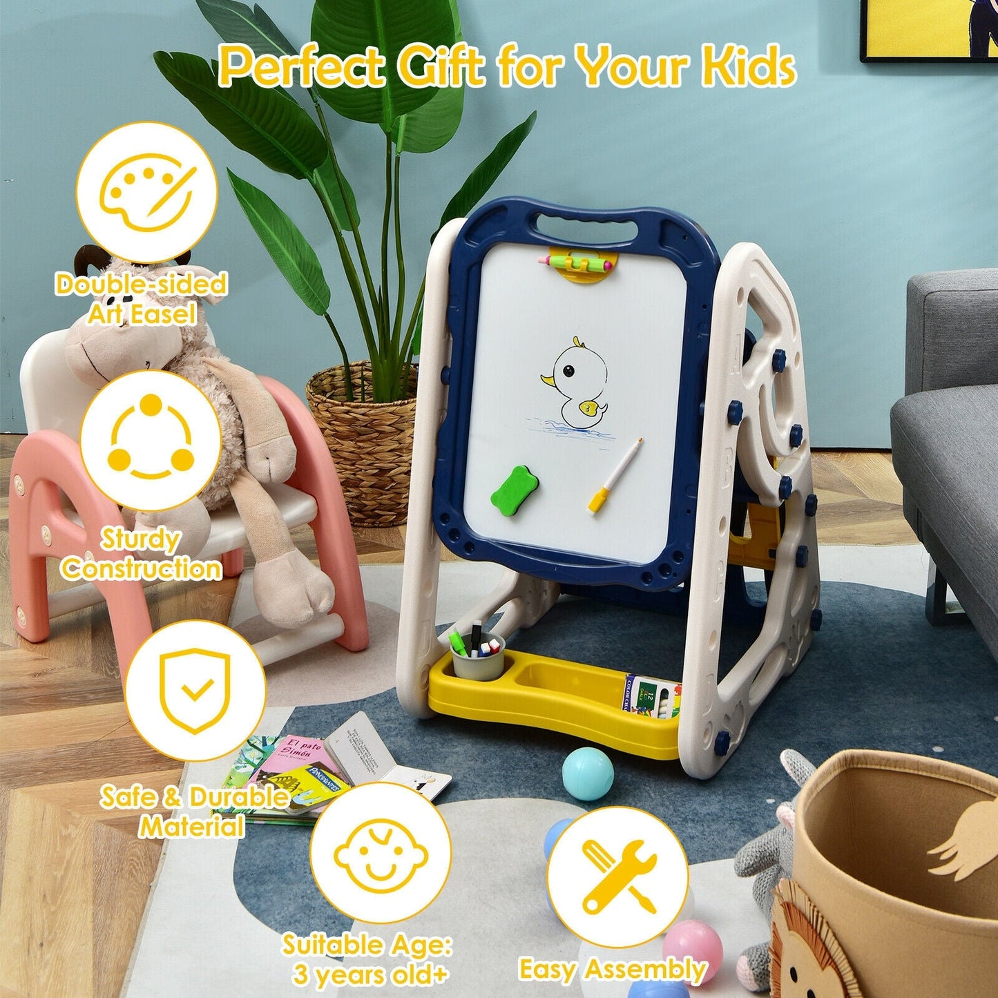3-in-1 Kids Art Easel - Double-Sided Tabletop Easel with Accessories