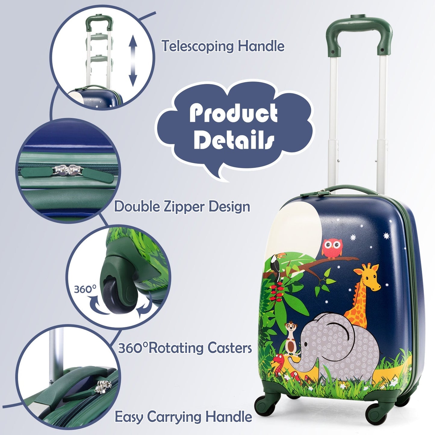 Kids 2-Piece Elephant Design Carry-On Luggage Set