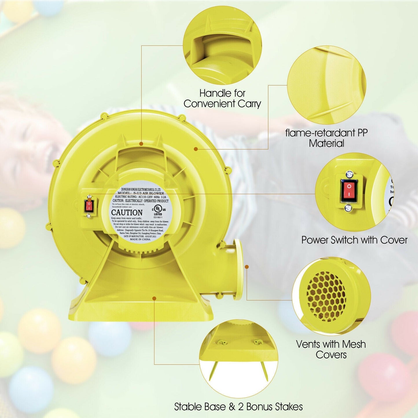 Pompe à air de 350 watts pour châteaux gonflables
