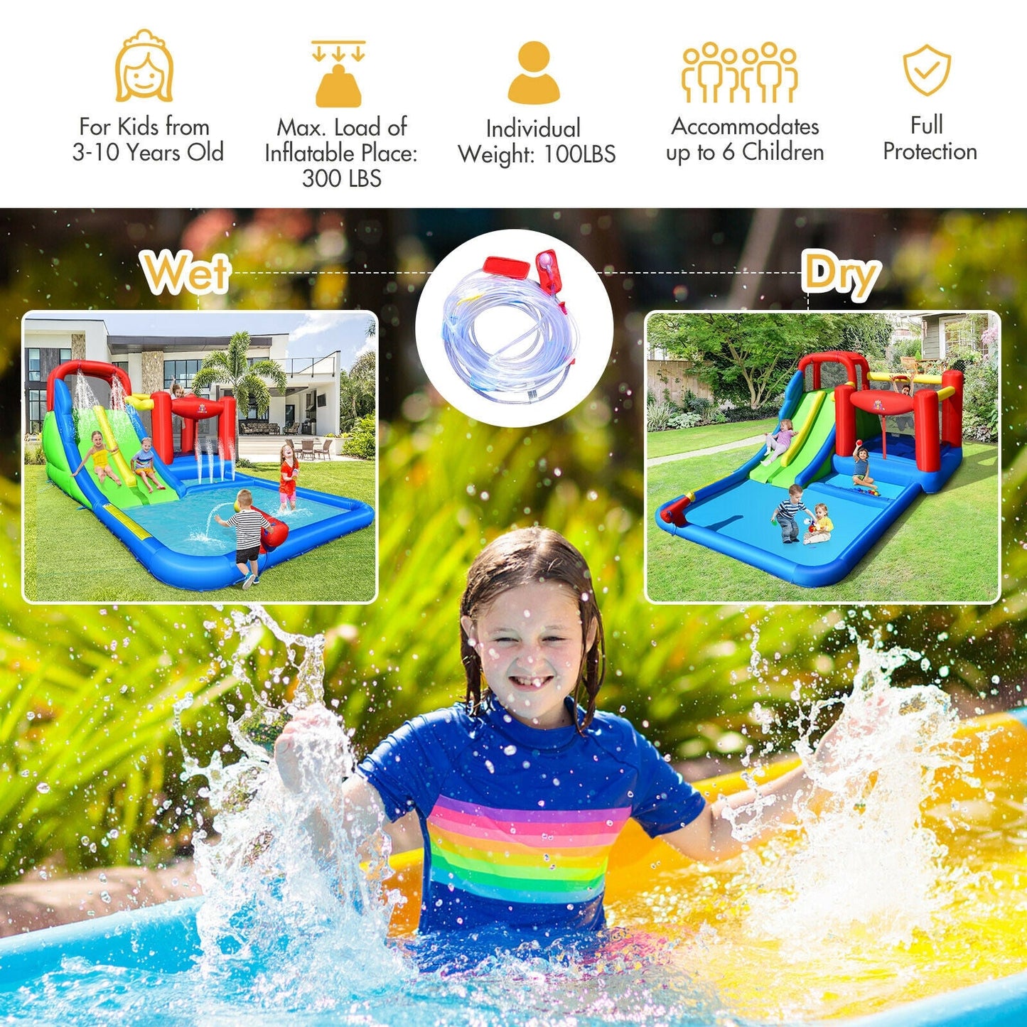 Toboggan Aquatique Gonflable avec Boules Océaniques pour Enfants