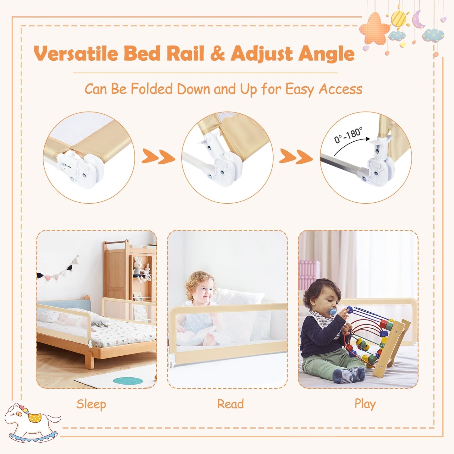 59 Inch Folding Baby Bed Rail Guard - Beige