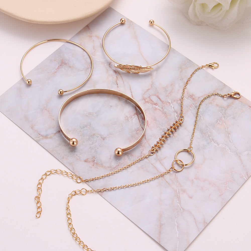 Elegant Gold Crystal Bracelet Set for Women - 5 Pieces
