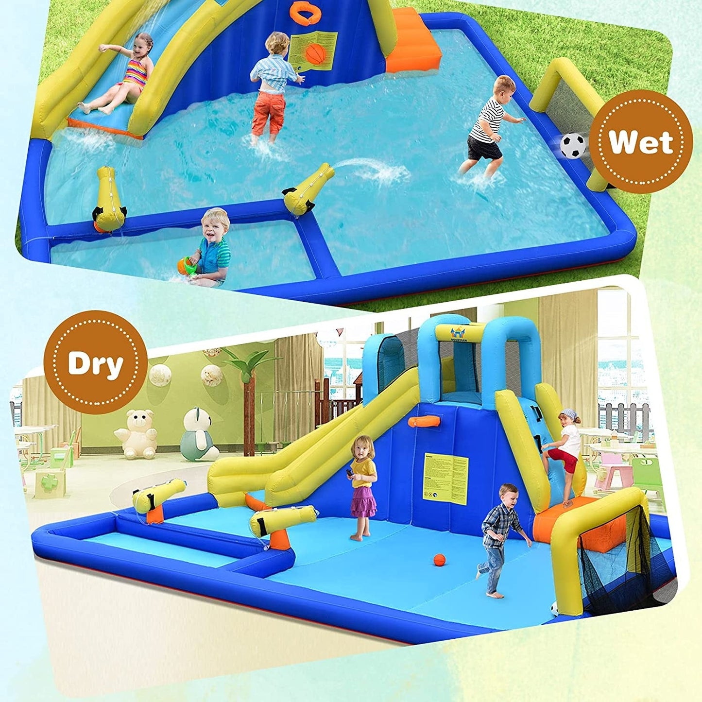 6-in-1 Inflatable Water Slide for Kids with Blower