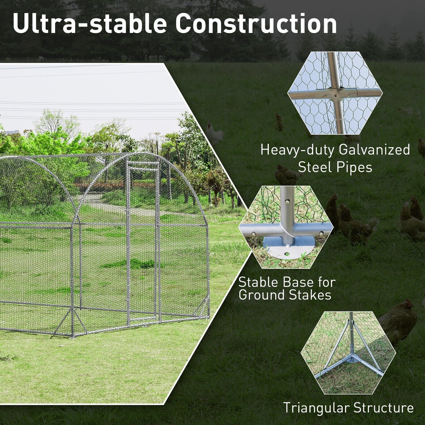 Gbruno Large Metal Chicken Coop Dome Cage - Galvanized Outdoor Enclosure