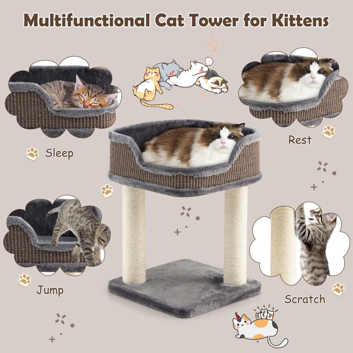 Multi-Level Cat Climbing Tree with Plush Perch - Gray