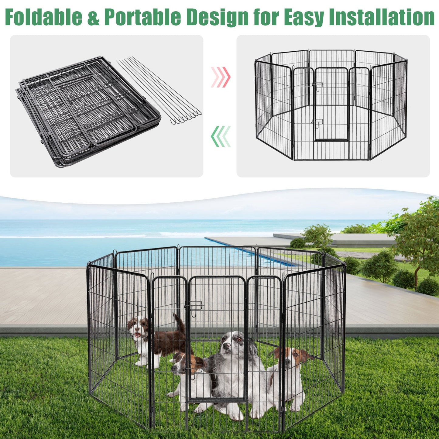 8-Panel Heavy Duty Pet Playpen with Door - 48 Inches