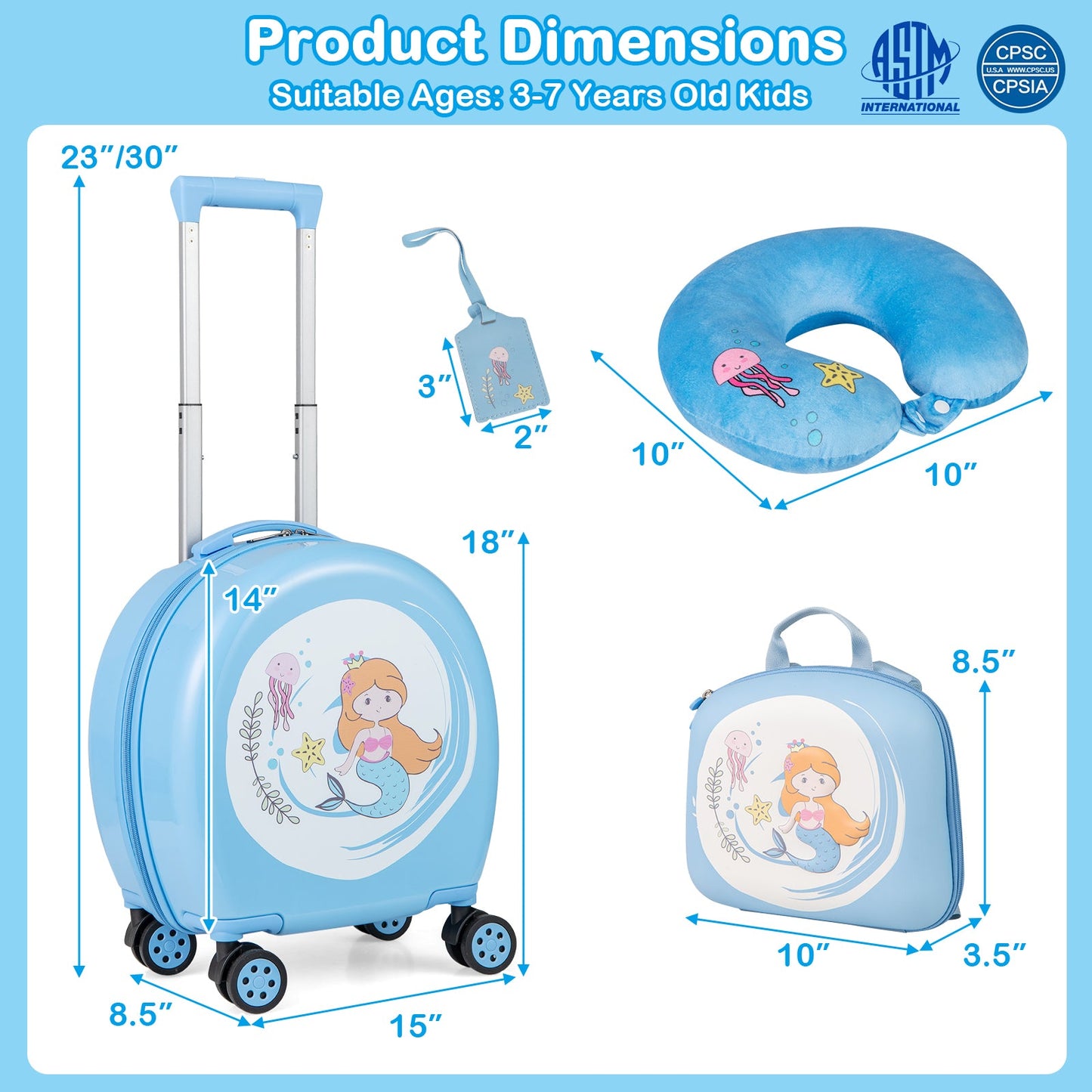 Ensemble de bagages Gbruno pour enfants - Valise cabine de 14" et sac à dos de 10" - Bleu