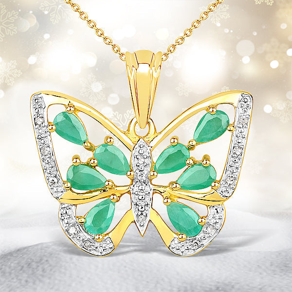 Pendentif en émeraude véritable de 1,90 carat et diamants blancs en argent sterling