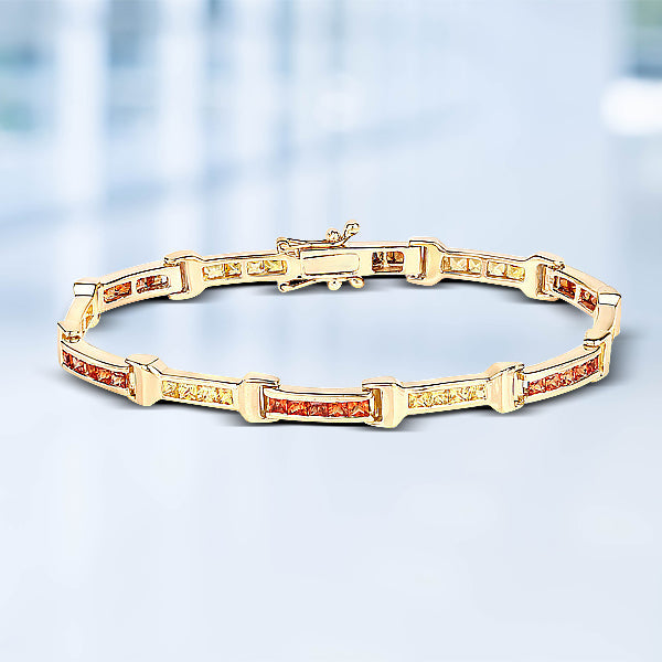 6.48 Carat Genuine Orange and Yellow Sapphire Bracelet