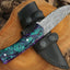 Premium Custom Damascus Steel Hunting Knife with Epoxy Resin Handle & Leather Sheath - 8.5 Inches - Korvel