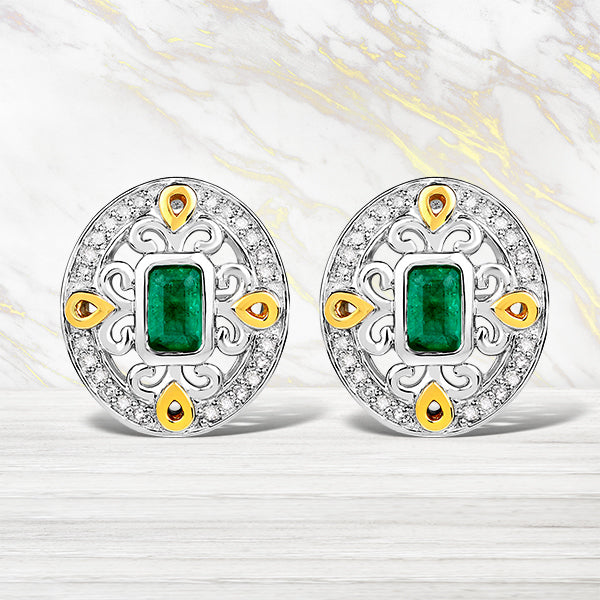 0.69 Carat Genuine Zambian Emerald and Diamond Sterling Silver Earrings