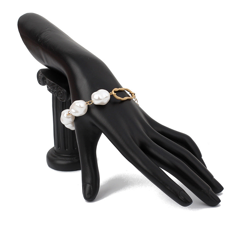 Handmade Imitation Pearl Gold Link Chain Bracelet