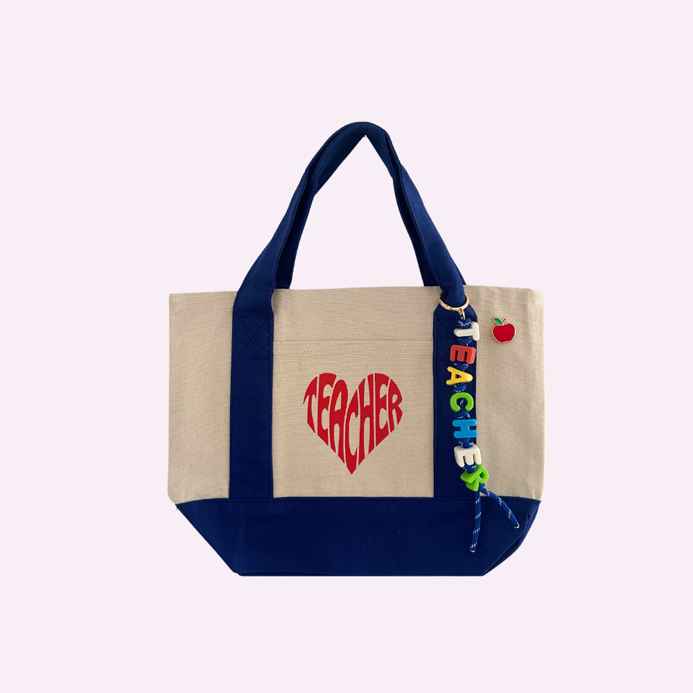 Teacher Tote Mini Canvas Bag with Charm