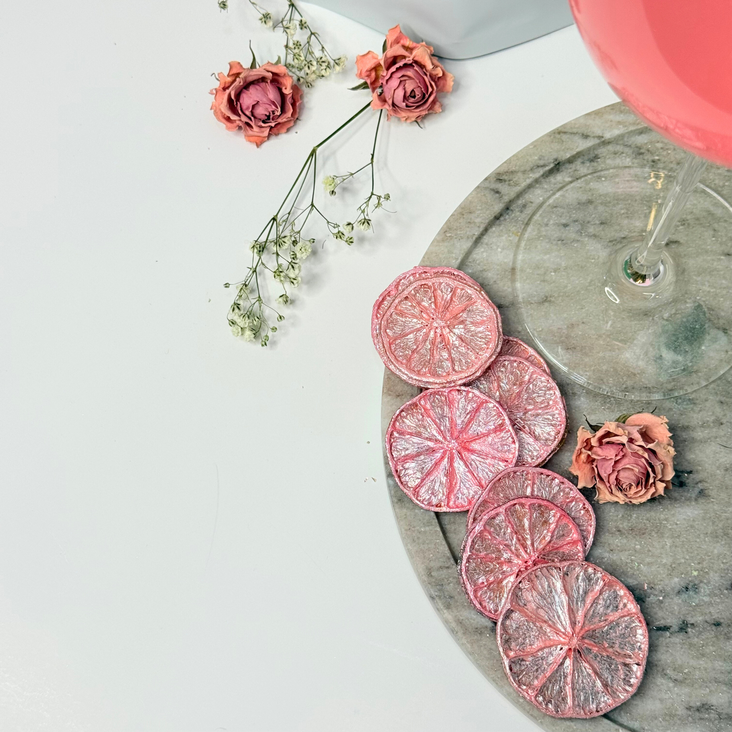 Ensemble de Garniture de Citron Vert Séché avec Poussière Lustrée Rose et Verte