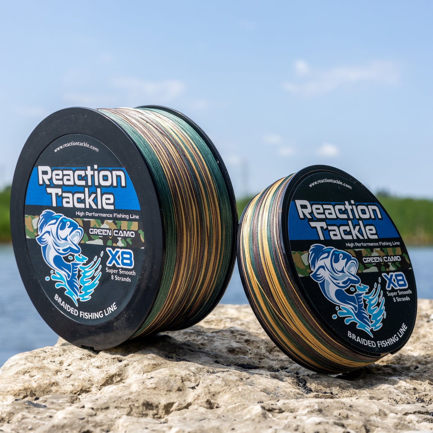 Línea de pesca trenzada Reaction Tackle X8 camuflaje verde - 8 hebras