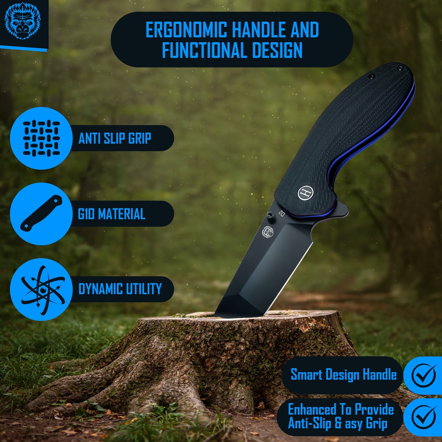 The Ultimate Pioneer Folding Pocket Knife Gift Set for Adventurers (Black & Blue) - Korvel