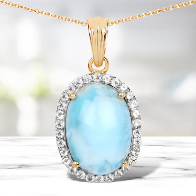 14K Yellow Gold Plated Larimar & White Topaz Pendant