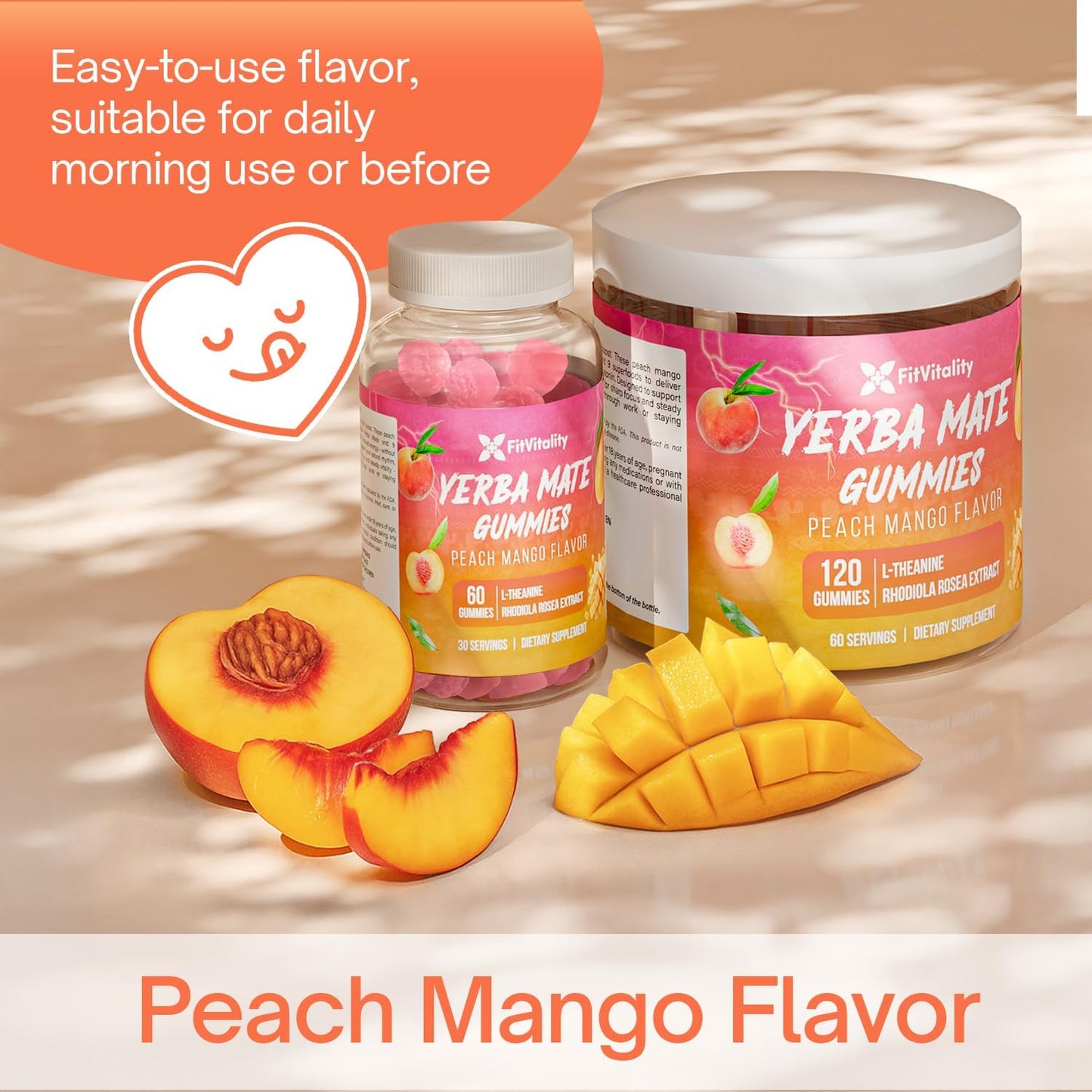 Gummies de Yerba Mate – Soutien à la concentration et à l'énergie – Saveur pêche mangue