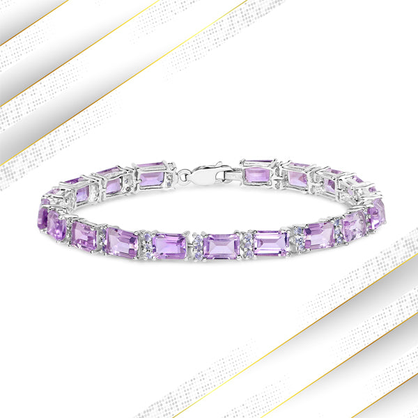 19.19 Carat Genuine Amethyst and Tanzanite Sterling Silver Bracelet