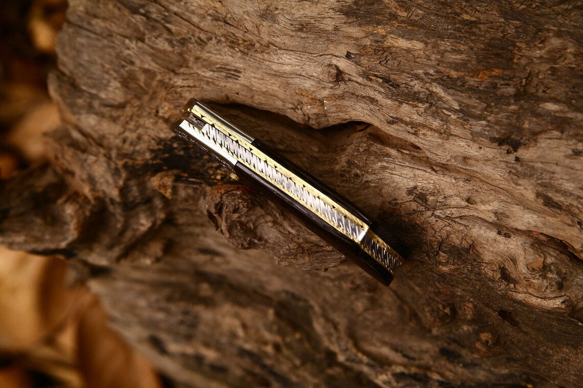 Personalized Damascus Steel EDC Folding Knife | 3-Inch Blade, Wenge Wood Handle, Leather Case | Unique Gift for Any Occasion - Korvel