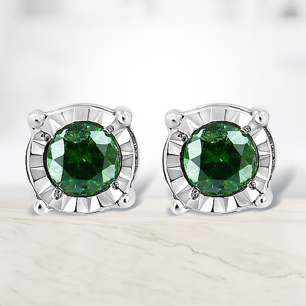 Pendientes de Stud de Diamante Verde en Plata de Ley