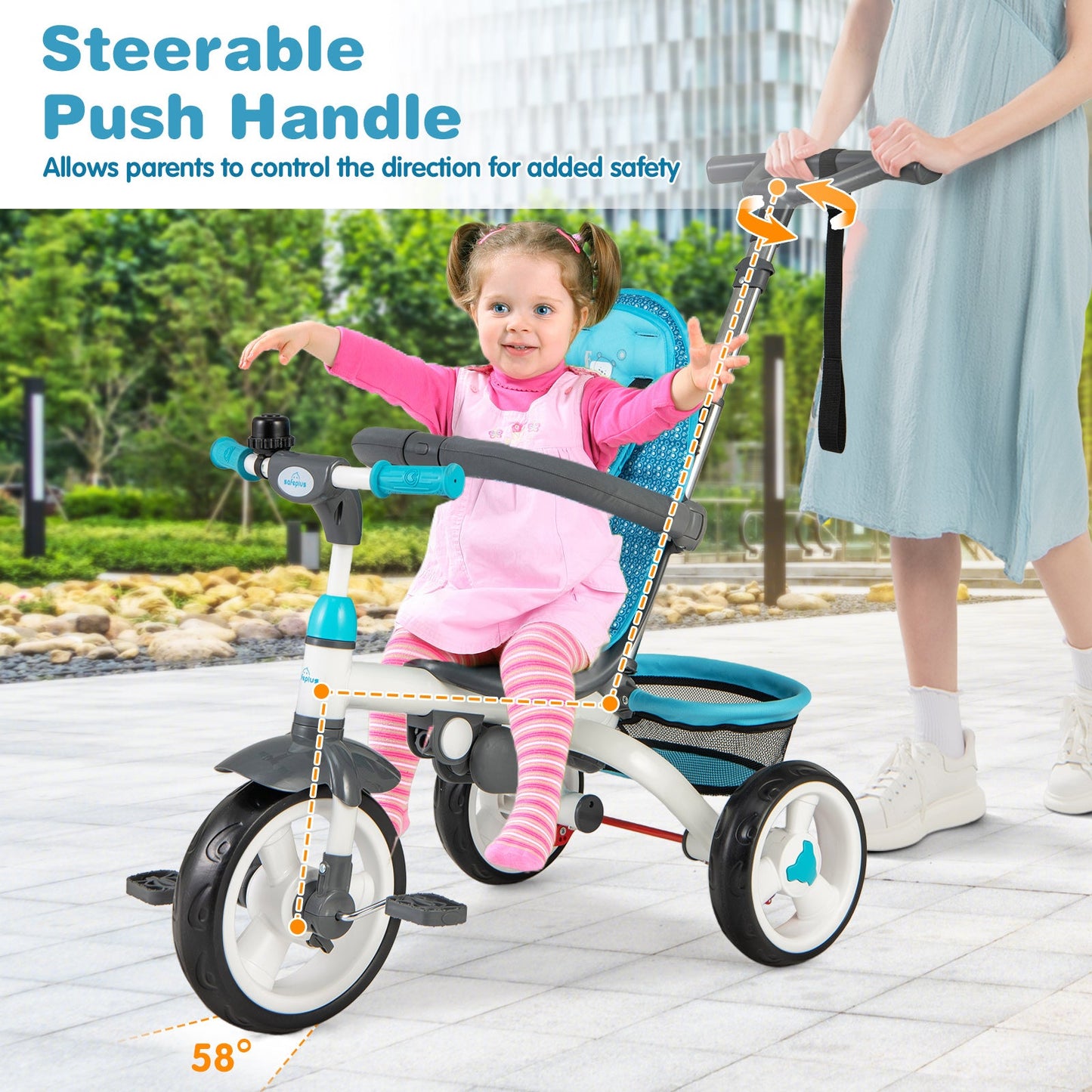 5-in-1 Detachable Baby Stroller Tricycle - Blue