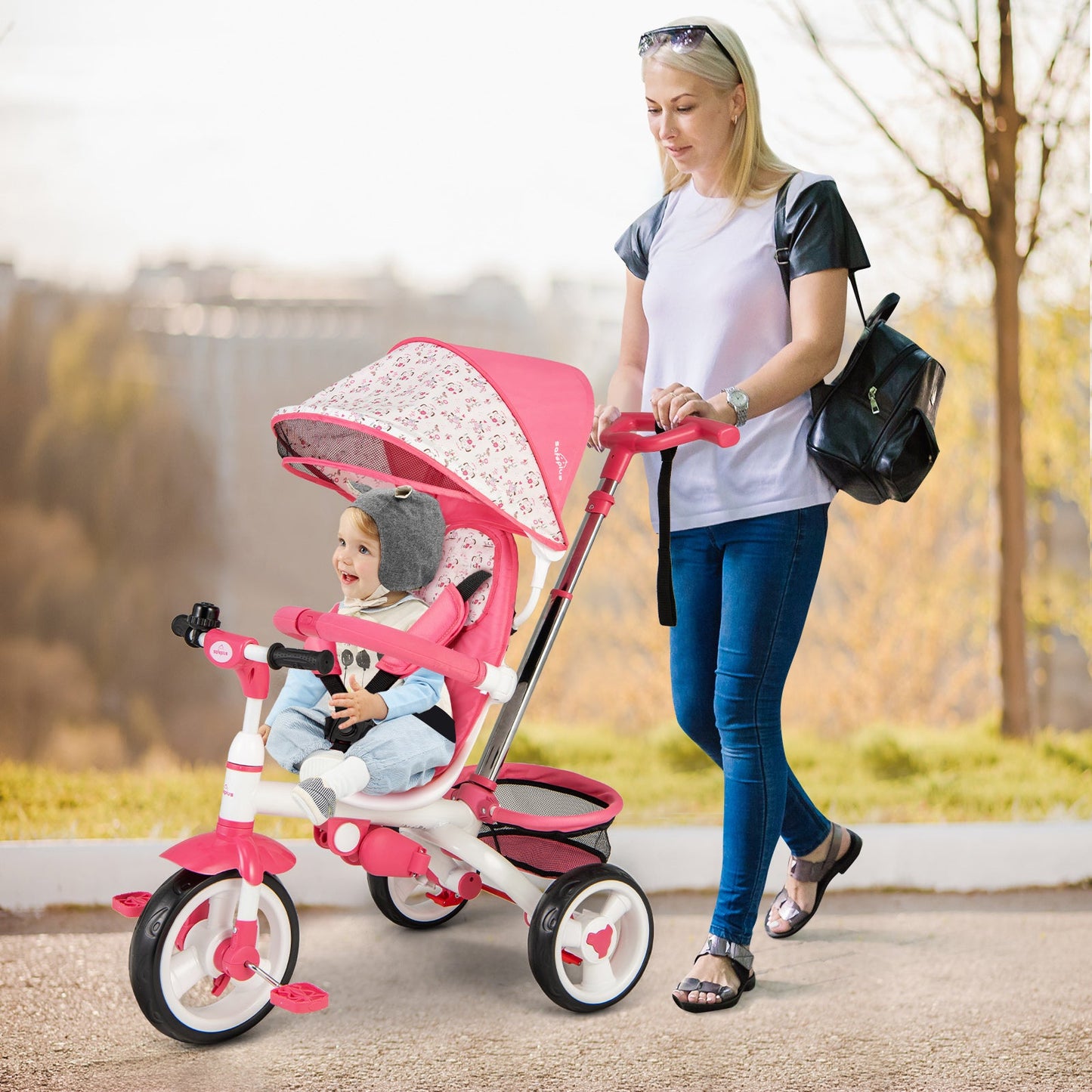 5-in-1 Detachable Baby Stroller Tricycle - Pink