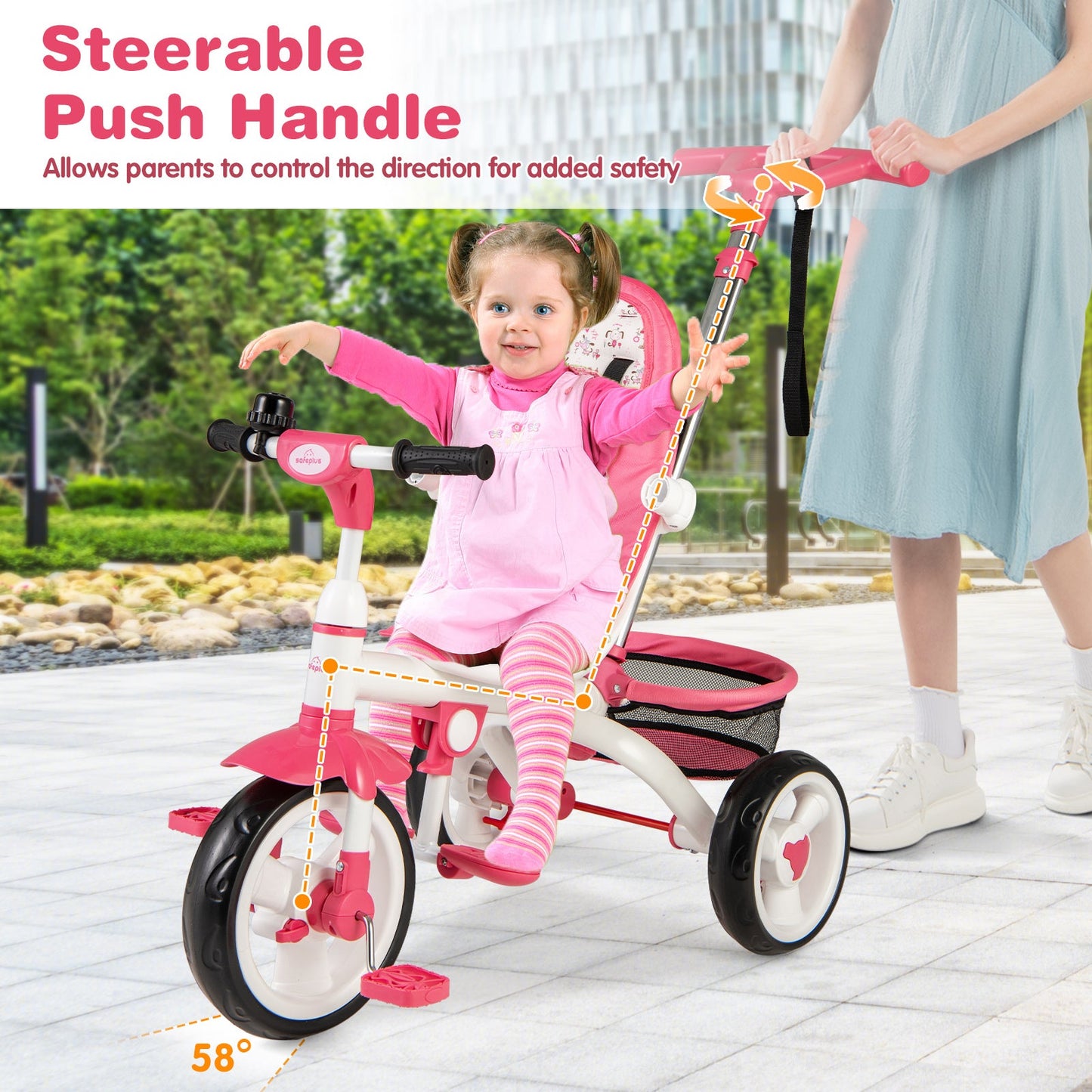 5-in-1 Detachable Baby Stroller Tricycle - Pink