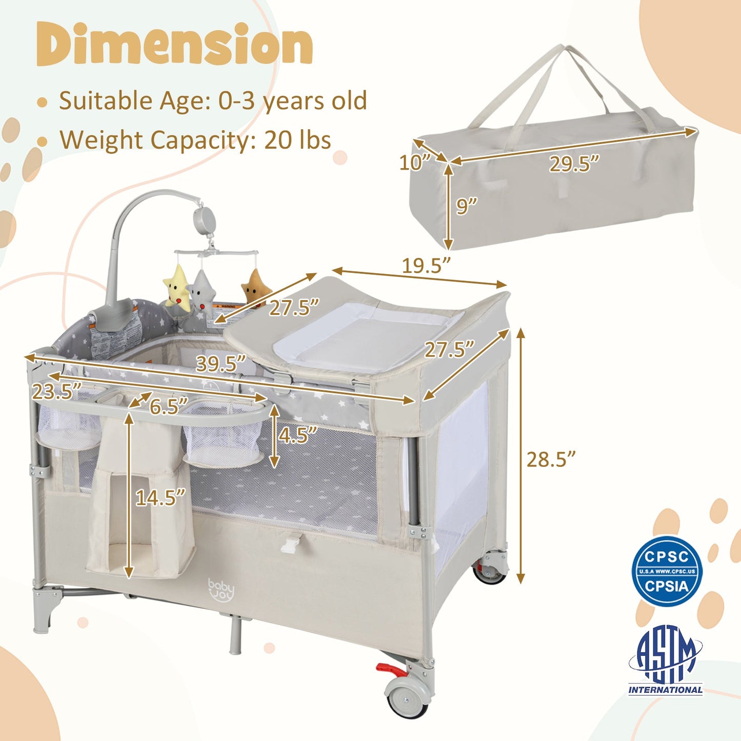 5-in-1 Portable Baby Beside Sleeper Bassinet Crib Playard - Beige