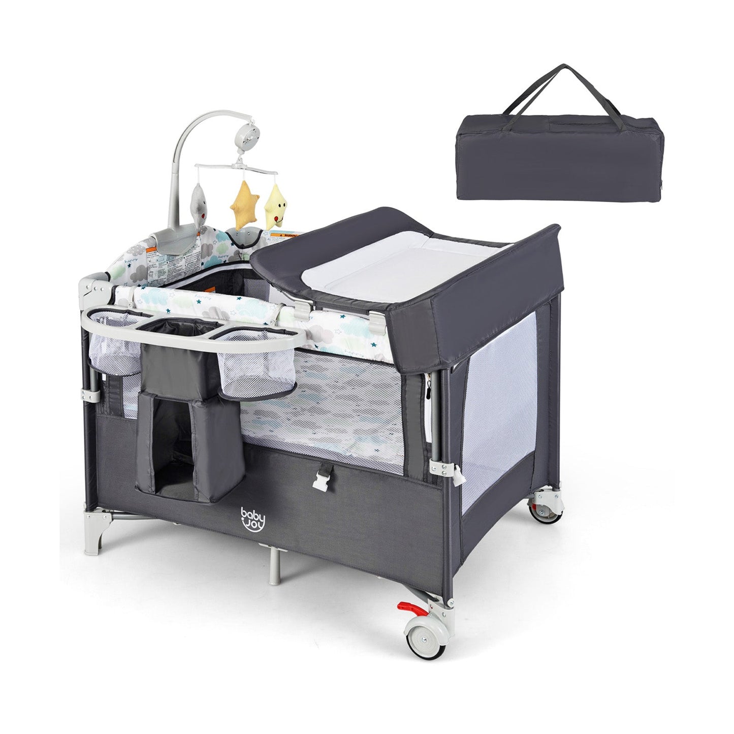5-in-1 Portable Baby Beside Sleeper Bassinet Crib - Gray