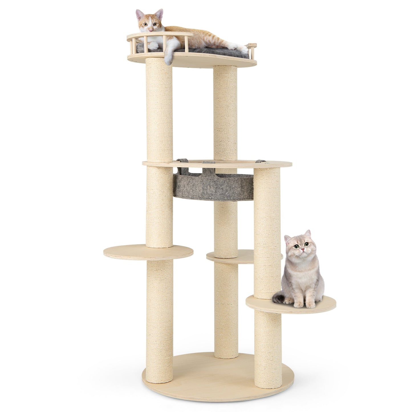 Árbol para Gatos de Madera de 5 Niveles con Perchero Acolchado y Hamaca - Gris