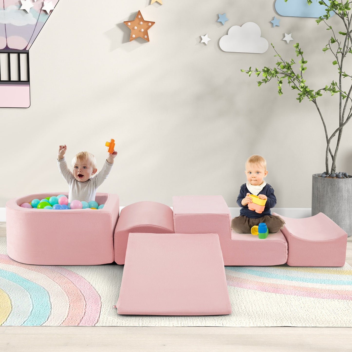 5-Piece Climb and Crawl Playset with Ball Pit - Pink