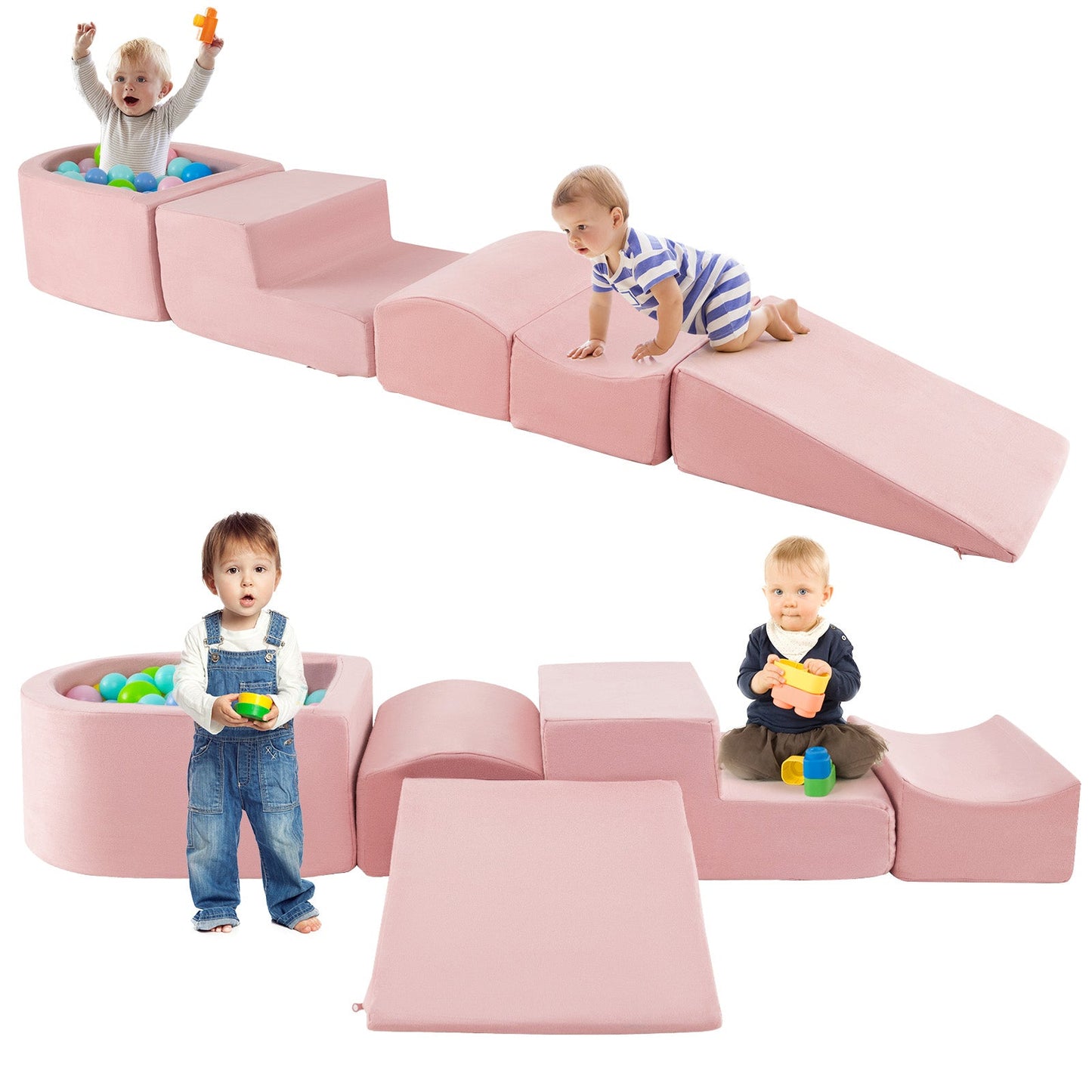 5-Piece Climb and Crawl Playset with Ball Pit - Pink