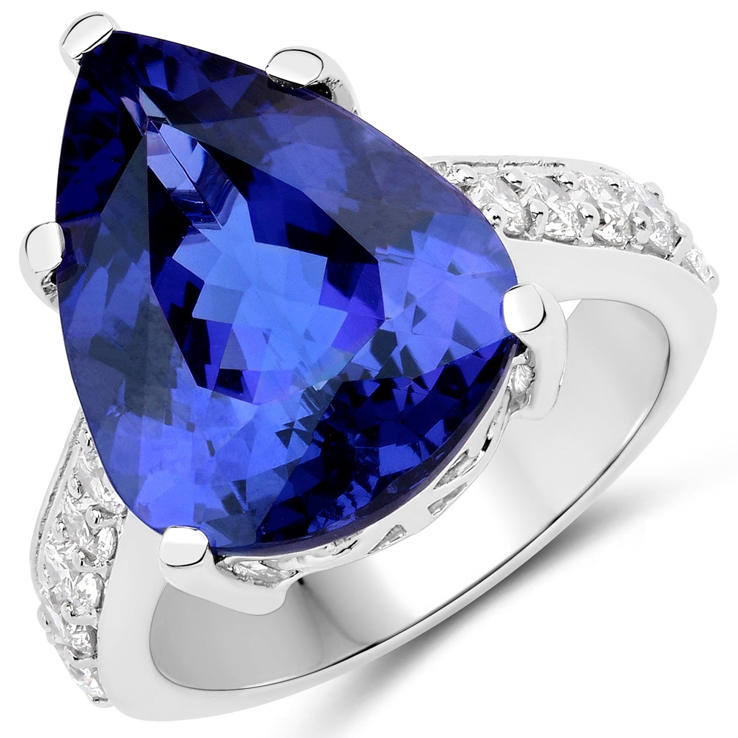 Anillo de 11.40 quilates de tanzanita genuina y diamantes blancos en oro blanco de 18 quilates